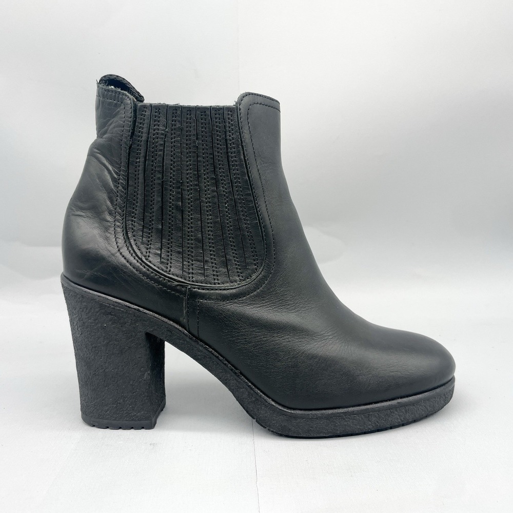 SAX Womens 40 9 Vintage 90s Y2K Chelsea Boots Shoes Black Leather Chunky Heels
